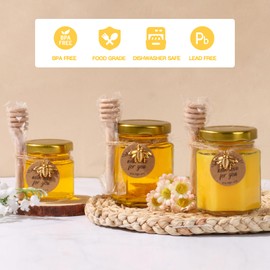 SZUAH 30 Pack 3 oz Mini Honey Jars with Dipper, Glass Hexagon Honey Jar for Wedding Favors, Empty Glass Jars for Party Favor