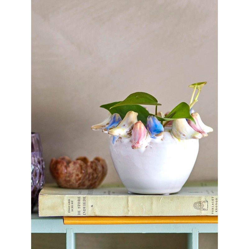 Bloomingville Eanna Flower Pot, Grey, Stoneware, Diameter 12.5 x Height