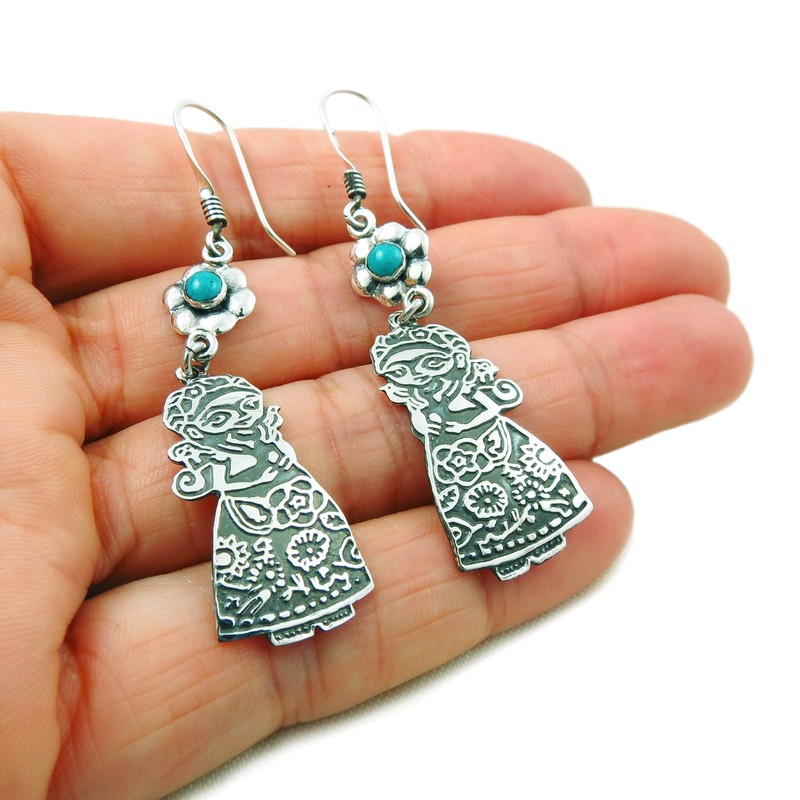 Mexican Frida 925 Sterling Silver Drop Earrings