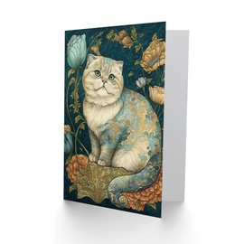 Artery8 William Morris Inspired Cute Cat with Floral Pattern Fur and Flowers Colourful Modern Illustration Art Birthday Sealed Greeting Card Plus Envelope Blank inside