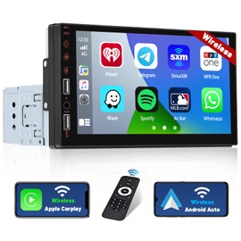 Hikity Single Din Wireless Car Stereo with Apple CarPlay Android Auto, 7 Inch Touchscreen Car Radio with Bluetooth Hands-Free FM AUX USB Rear View Camera Remote Control