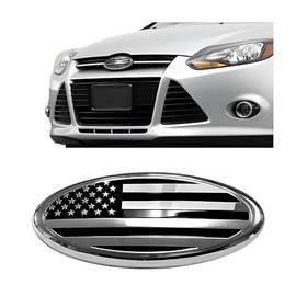 Sun Walker Front Grille American Flag Emblem, 9 Inch Aluminum Oval Overlay Rear Tailgate Emblem with Adhesive, USA Flag Grill Decal Badge Nameplate St
