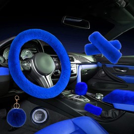ZYNQACC 1 Set 8 Pieces Fluffy Steering Wheel Cover Set,Warm Soft Fuzzy Steering Wheel Covers for Women/Girls,Universal 15 Inches Girls Car Accessories (Royal blue)