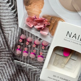 French Tip Press on Toe Nails Rose Pink Fake Toe nails with Colorful Designs False Toenails Square Glue on Toenails Pink Purple Stick on Toe Nail Glossy Acrylic Toenails Full Cover Artificial Toenails