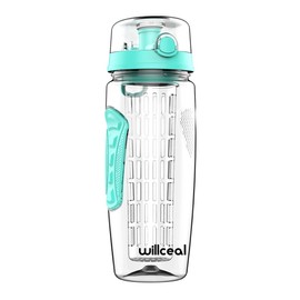 willceal Fruit Infuser Water Bottle 945ml - High Quality and Durable - Large BPA Free Tritan - Hinged Lid with Carry Handle - Leak-proof Design
