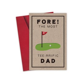 Detuca Father's Day Card for Golf Dads, Fore! The Most Tee-Rrific Dad Golf Pun Cards for Dad, A2 Greeting Card Kraft Card,