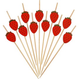 100pcs Red Strawberry Fancy Toothpicks for Appetizers, 4.7 Inch Long Bamboo Cocktail Picks, Decorative Party Food Drinks Charcuterie Fruit Kabobs Skewer Sticks (Strawberry)