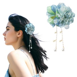 Flower Hair Clip Artificial Blue Peony Flower Headdress Claw Clip Fabric Headwear for Thin Thick Hair Wedding Beach Party Headwear Accessories for Women