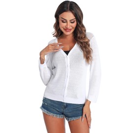 Sykooria Cardigan Women's Cardigan 3/4 Sleeve Bolero Jacket Short Lightweight Knitted Top Summer Knit Bolero Jacket Solid Short Jacket S-XXL, White