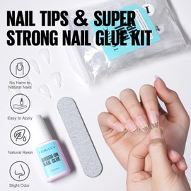 TOMICCA Nail Tips for Gel Nails with Nail Glue Set, 240 Pieces Short Almond Artificial Nail Tips & 7 g Glue Set, Professional Salon Quality, 12 Sizes