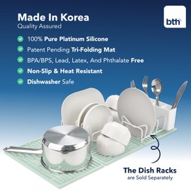 BTH Collapsible 24" Extra Wide Foldable Dish Drying Mat for Kitchen Countertop I Heat-resistant Food Grade Non-slip Silicone Mat, Large Dish Drainer Mat I Compact & Folding Sink Liner Dishwasher Safe