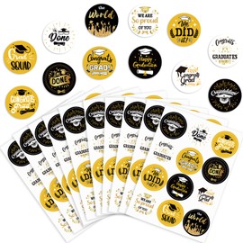 120 Pieces 2025 Graduation Stickers, Black Gold Graduation Stickers - Grad Gift Tags Sticker for Envelopes Candy Decorations for Envelope Seal, 2025 Grad Party Supplies