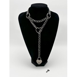 EverGlimp Handmade Black Choker Collar Necklace For Women, Punk Gothic Heart Slip Chain Long Necklace, Adjustable Buckle And Heart Padlock With Key