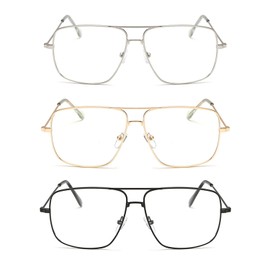 FDGGT Pack of 3 Metal Glasses, Fashionable and Simple Glasses, Decorative Glasses, Retro Glasses, Square Glasses, multicoloured