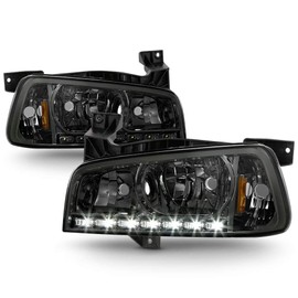 ACANII - For Smoked 2006-2010 Dodge Charger DRL LED Headlights w/Built In Corner Signal Lights Driver & Passenger Side