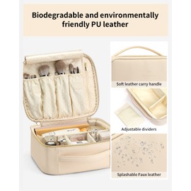 Vlando Travel Makeup Bag Cosmetic Case Organizer,Large Capacity Portable Makeup Bag with Adjustable Dividers for Cosmetics Makeup Brushes, Gift for Girls Women,White