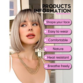 WOKESTAR Blonde Bob Wigs for Women Synthetic Wig with Fringe