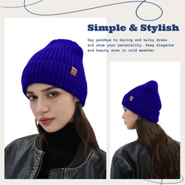 ACUSHLA Waterproof Windproof Cuff Beanie - Thick Warm Knit Winter Hat for Men & Women Fleece Lined Heavyweight Watch Cap for Cold Weather, Klein Blue
