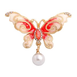 Kaichen Butterfly Pearl Brooch, Jewelry for Women, Girls, Ladies, Exquisite Packaging (Red)