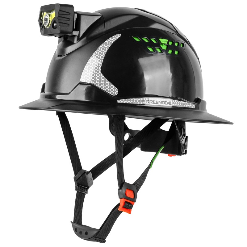 GREEN DEVIL Matrix Full Brim Hard Hat with Headlight Vented