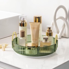 CESTATIVO Makeup Organizer for Vanity, 360 Rotating Bathroom Organizer Countertop, High-Capacity Skincare Organizer, Spinning Cosmetics Organizer for Dresser Countertop (1 Tier, Green)