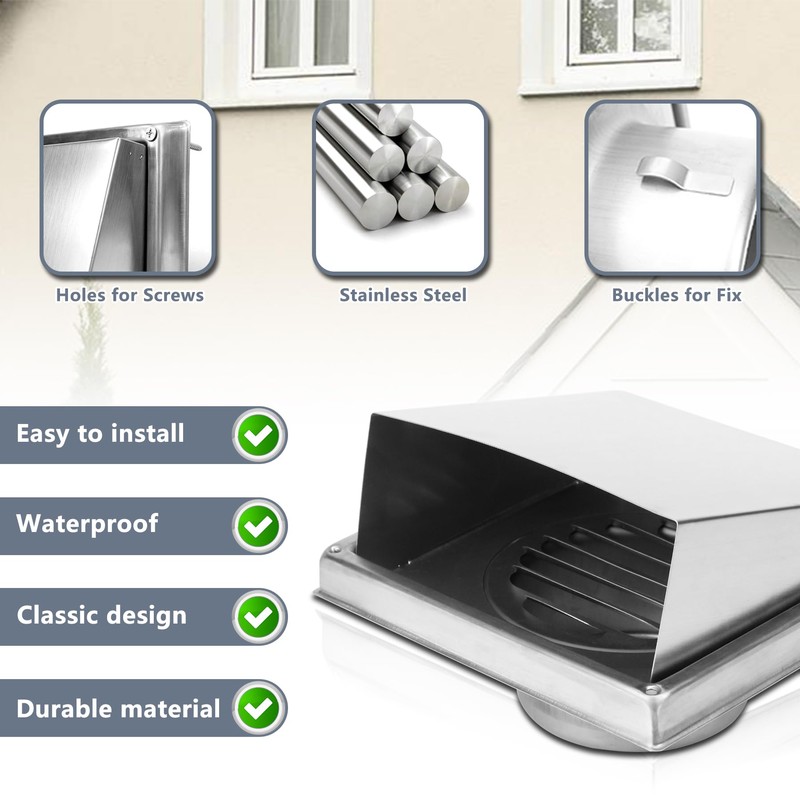 Flamorrow 4in Dryer Vent Cover for Exterior Wall, Stainless Steel