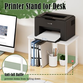 MARTY Printer Stand with Storage for Desk, White Desktop Printer Stand Shelf Organzier for Home/Office Heavy Duty Printer Riser Under Desk Small Table for Printer Fax Machine Copier Scanner