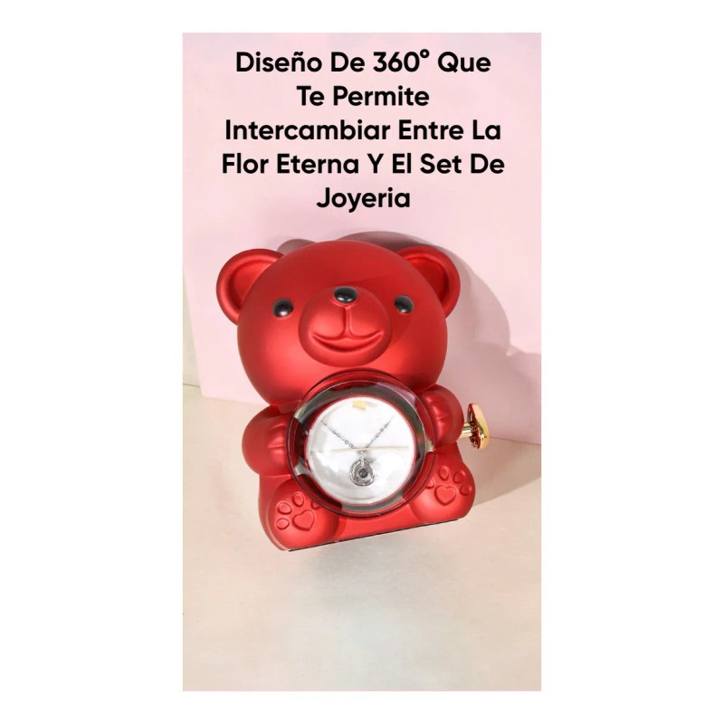 Oso Flor Rosa Eterna Joyero Regalo San Valentin Mama Collar
