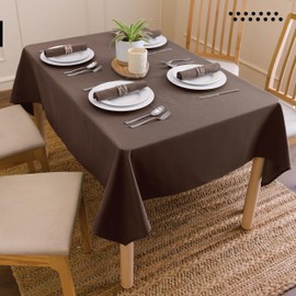 Encasa XO Cotton Canvas Tablecloth | Dark Taupe Plain | Rectangular Size 140 x 240 cm | Dining Tablecloth for Decoration - Machine Washable
