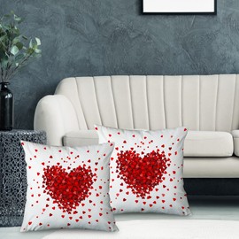 Toobaso Valentines Day Red Heart Pillow Covers 20x20 Set of 2, Wedding Home Decor Love Decorative Throw Pillows Cushion Cases Romantic Valentine Gift for Girls Woman