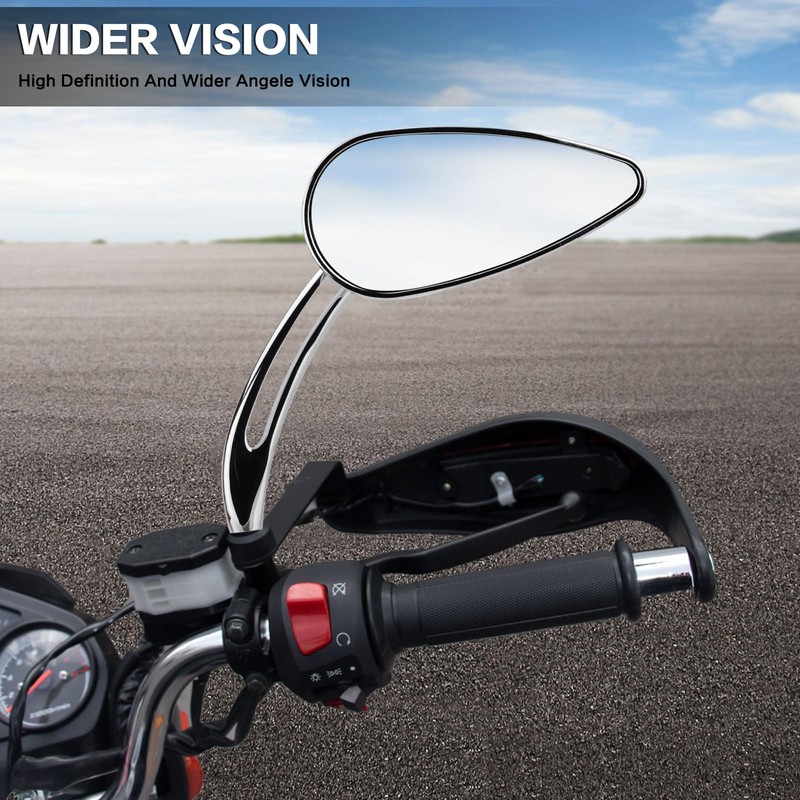 RIDLOG Universal Motorcycle Skull Teardrop Rearview Side Mirrors, 8mm &