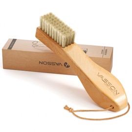 VASSON Natural Soft Boar Bristle Laundry Stain Brush, Laundry Scrub Brush,Laundry Brush for Stains on Clothes, Gentle Stain Remover for Knits, Cotton, and Linens