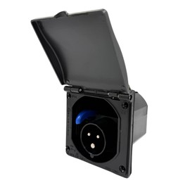 Flush Mounted 240V 16A Caravan Socket with Hinged Lid – IP44 Splash Proof 3-Pin Electrical Hook Up for Motorhomes, Campervans & Trailers (Black)