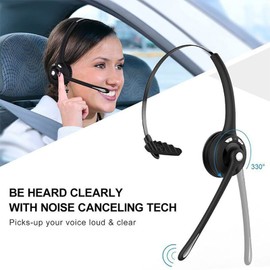 Trucker Bluetooth Headset, Single Ear Telephone Headset with Noise Cancelling Microphone, Wireless Business Headset for Call Center Game Meeting