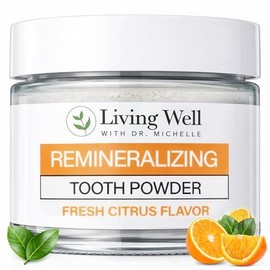 Living Well with Dr. Michelle Fresh Citrus Remineralizing Tooth Powder | Fluoride-Free Kids & Adults Formula | Hydroxyapatite for Enamel Support | Natural Ingredients for Stronger Smiles
