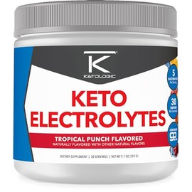 Ketologic- Keto Electrolito en Polvo (Tropical Punch) 30 Porciones Mezcla de Bebida Hidratante Sin Azúcar con GoBHB Com                               