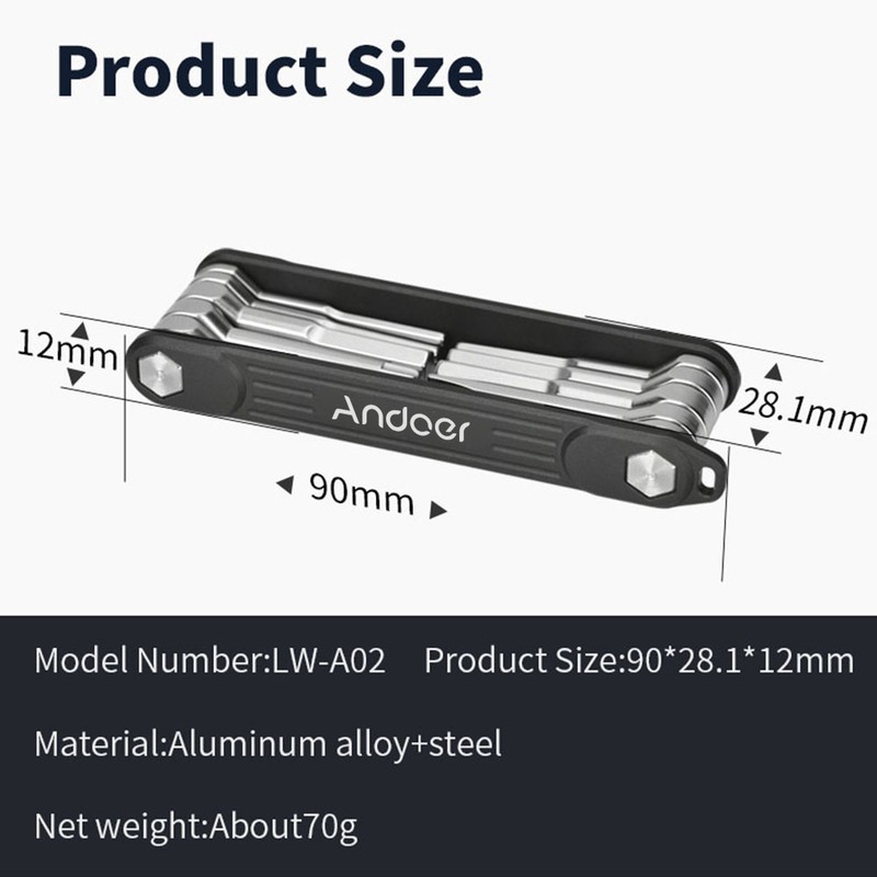 Andoer 10-in-1 Photographer Foldable Wrench Pocket Multitool Set Folding Screwdriver