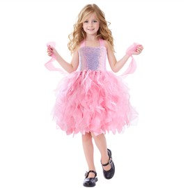 Pink Christmas Tutu Dress for Girls Sequin Tulle Fairy Ball Dresses for Toddler Kid Little Girl Fancy Sparkly Princess Birthday Party Outfit Size 5-6
