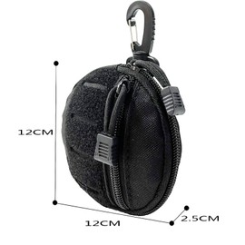 1000D Laser Cut Molle Pouch EDC Pouch Tactical Round Zipper Bag Case Coin Pouches Coin Purse Keychain Little Change Wallet Wireless Headset Pack Gadget Bag (Black)
