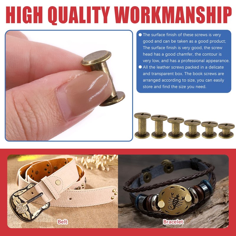 Hilitchi 110 Sets Bronze Chicago Screws Buttons Flat Head Screws
