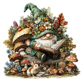 Jigfoxy Wooden Puzzle for Adults, Gnome Jigsaw Puzzles for Adult, Unique Animal Shape Wood Cut Puzzles, Christmas Thanksgiving Gifts for Friends Family (M-11.5 * 11.3in-189pcs)