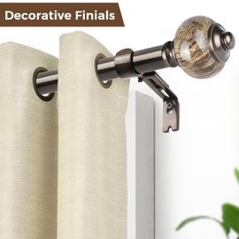 1 Inch Curtain Rods 72 to 144 Inches (6 to 12 ft), USFOOK Telescoping Single Drapery Rod, Bronze Curtain Rods for Windows with Marble Finials
