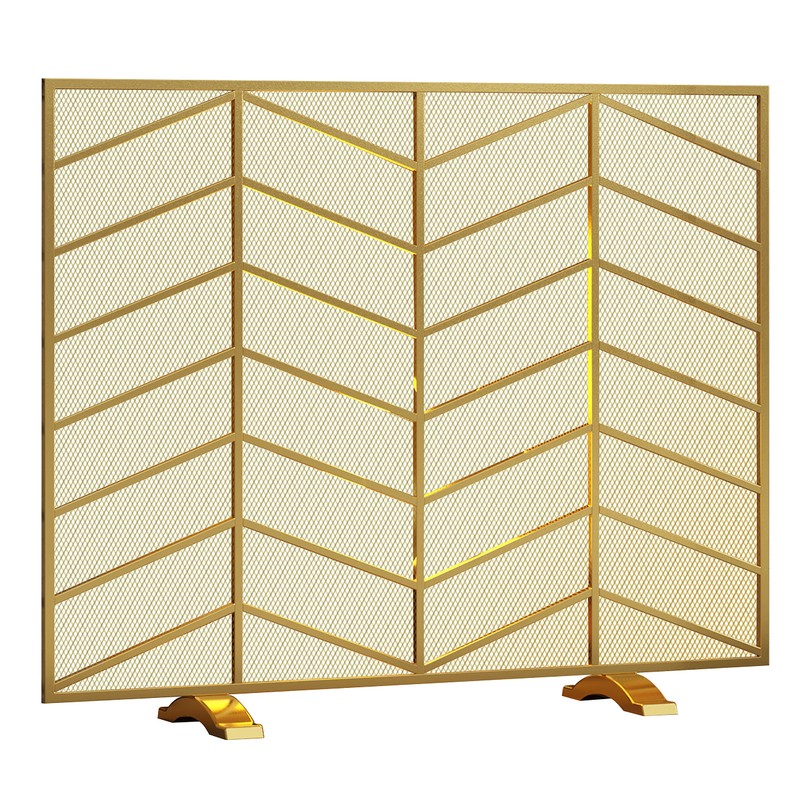Fire Beauty Single Panel Handcrafted Wrought Iron Mesh Chevron Fireplace