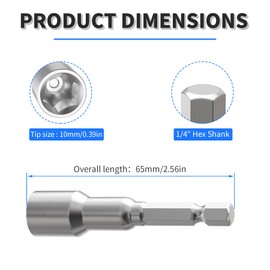 FOCKEAMS 10mm/0.39in×65mm Nut Setter Driver Drill Bit,Quick-Change,Impact Nut Driver Kit for Electric Drill,1/4" Hex Shank Drill Socket,65 mm Length Cr-V Adapter Drill Bits,Metric&SAE