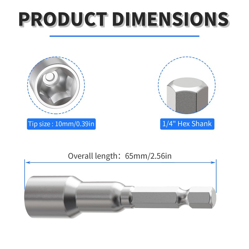 FOCKEAMS 10mm/0.39in×65mm Nut Setter Driver Drill Bit,Quick-Change,Impact Nut Driver Kit