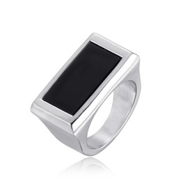 Joliernelle Black Onyx Ring for Men Stainless Steel Round/Square Small Thumb Band Jewelry, Non-precious metal, No Gemstone