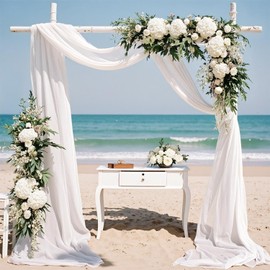 TOPICK Weiß Voile Gardine Transparenter Vorhang für Hochzeit Wandbehang Bogenstoff Chiffon Romantisch Luftig Himmelbett Vorhänge Fensterdeko Wohnzimmer Zeremonie Dekoration H600 x B130 cm 1 Stück