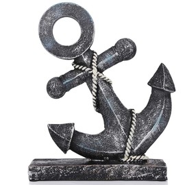 H&W - Figura decorativa de ancla de resina de 21,5 cm de alto, decoración náutica, modelo de ancla, adorno para el hogar, jardín, bar, decoración de mesa, decoración de mesa de interior y exterior, barco antiguo, estilo mediterráneo
