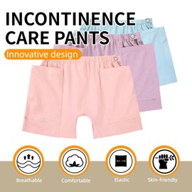 WEEOATAR Women Ostomy Pants Patient Underwear Incontinence Care Shorts,2 Side Pockets to Store Urine Bags Easy to Use,Fistula Pants for Nephrostomy,Suprapubic and Biliary Catheters(Blue,XL)
