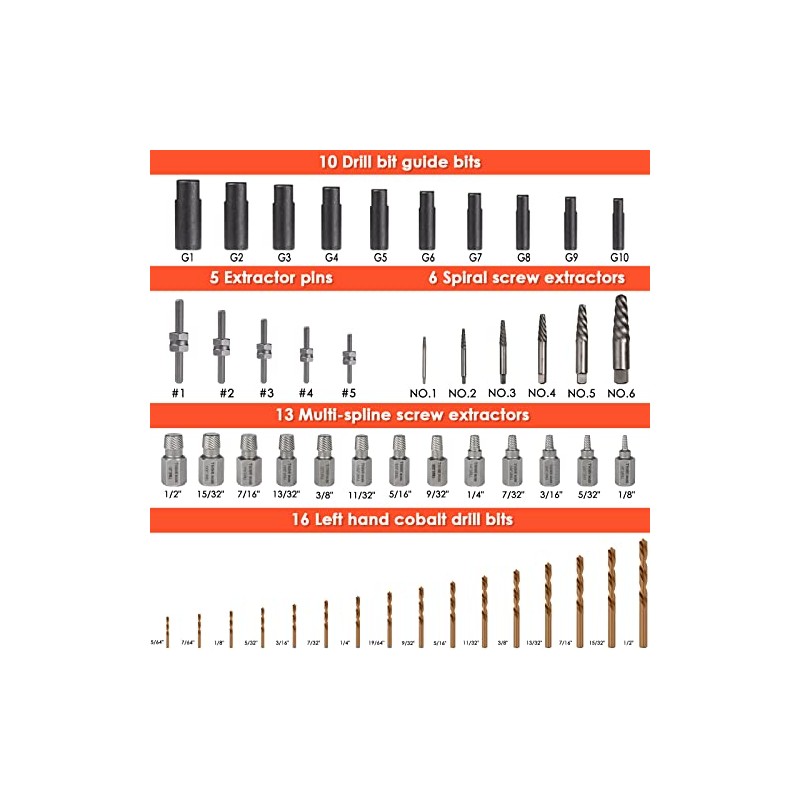 55-Piece Easy Out Screw Extractor Set with Broken Bolt Extractor